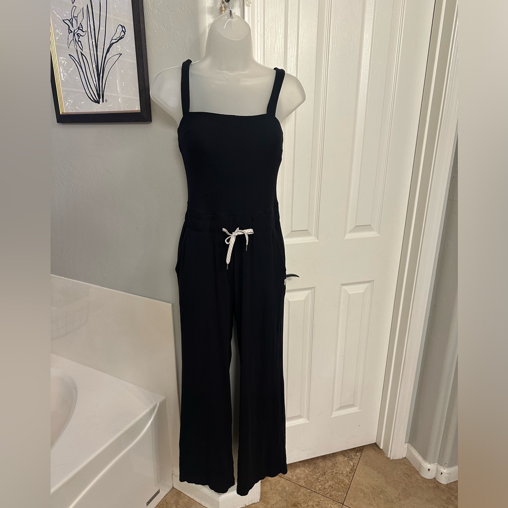 Vuori Mudra Ribbed Knit Wide Leg Jumpsuit In Black Size Xs